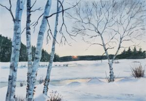 Cora Preibis, Winter Sunset, Watercolor, 11x15 $300