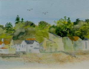 Nile Barret, Summer Cottages, Watercolor, 24x23, $180