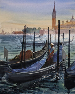 Paul Loescher A Venice Evening Watercolor 22x26 1800
