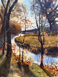 Christine Drago, East River Walk, Watercolor, 19x16, $465