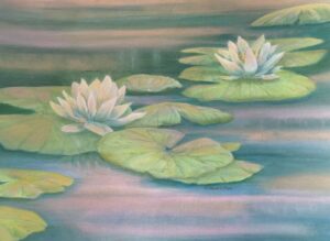 Deborah Hajek Sunset Pond Lilies Pastel 14.5 X18.5 $175.00