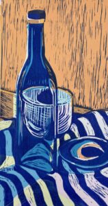 Liz Egan The Blue Bottle Woodcut Over Serigraph 16x11 NFS