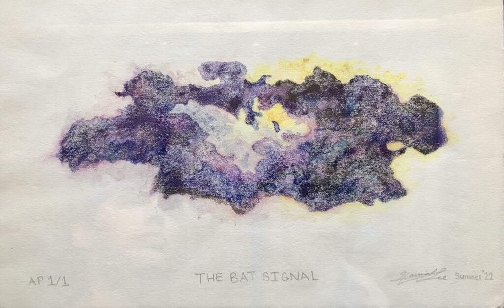 Hannah Lee Smith, The Bat Signal, Watercolor Monotype Colored Pencil, 9.5x12, NFS