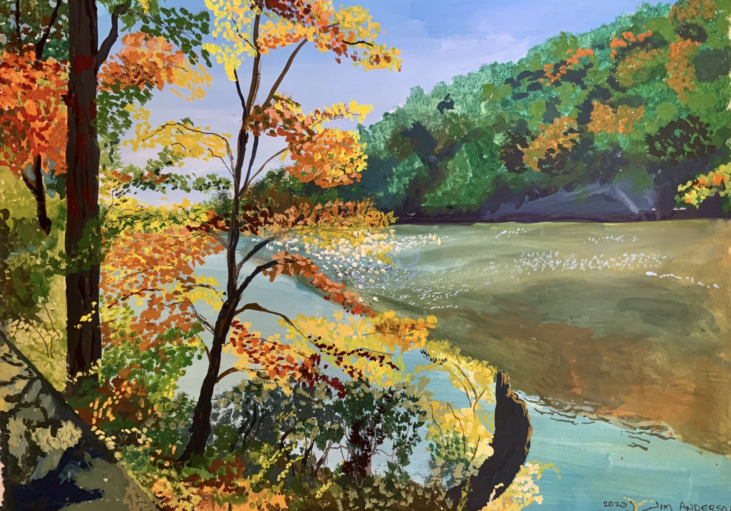 James Anderson, Autumn At The Reservoir Gouache, 12x17, $350