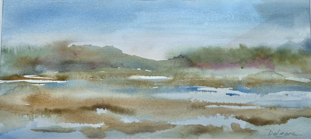 Jeannette Delmore Morning At The Marsh Watercolor 14x22 300.00 