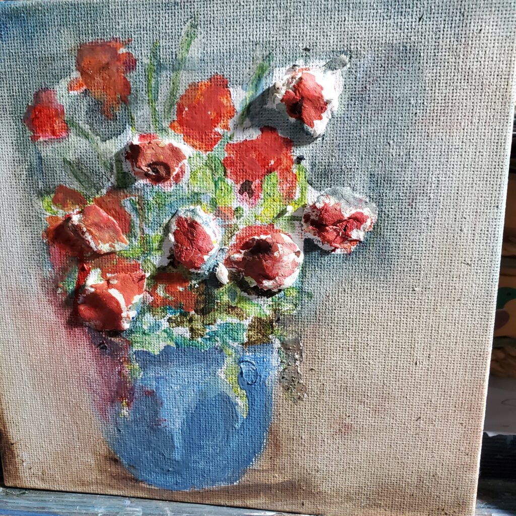 Linda Beagle, Red And Blue, Oil And Papermache, 10x10, $100