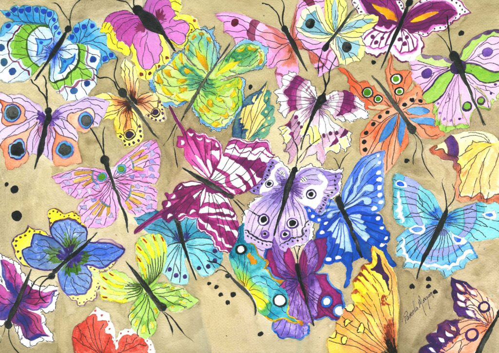 Pamela Morgan, Butterfly Frenzy, Watercolor, 13x19, $750