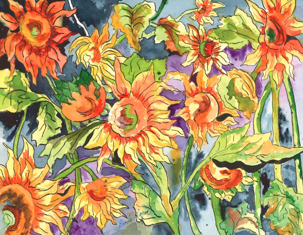 Pamela Morgan, Sunflower Fields, Watercolor, 11x14, $625