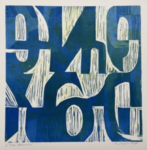 Liz Egan Backwards Blue Woodcut 18 X 18 375 1