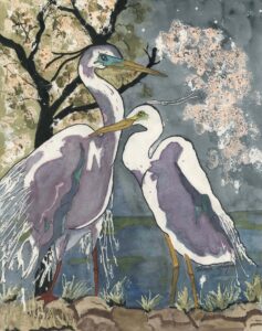 Pamela Morgan, Two Egrets By The Sea, Watercolor, 17x14, $1250