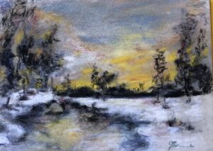 Joan Bernard. Winter Sunset. 5 X7. Pastel $175