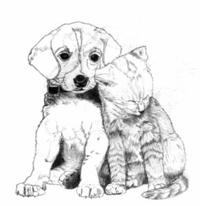 Peggy Adler, Puppy And Kitten, Pencil, 12x12, NFS