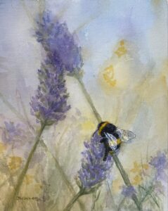 Jeanette Wimmer Bumble Bee And Lavender Watercolor 12x15 150