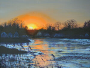 Linda B DeStefanis Glow Over Icy Clinton Harbor Oil 9x12 1100