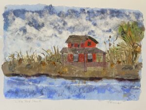 Jeanette Wimmer, Grassy Island Shack, Handpaper Making, 13x11, 200