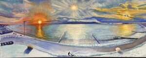 Lucretia Bingham Winter On Westbrook Bay Oil 16x40 900