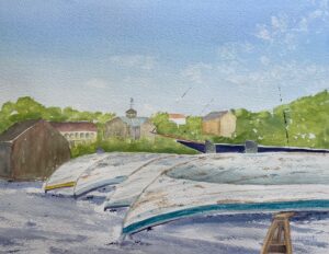 Danielle DiVito Whaleboats At Rest Mystic 11x14 Watercolor 400.00