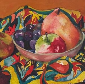 Van Nes Claudia Fruit Party Watercolor 8X8 Cold Wax Protection