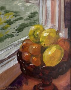 Nancy Rusatsky, Morning Light On Fruit, Acrylic, 9x11H, $175