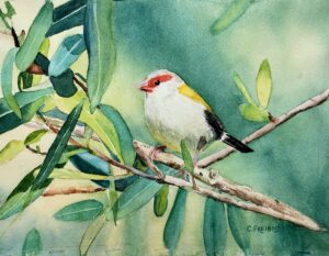 CoraPreibis Finch Among The Leaves Watercolor 8 X 10.5 In. 200