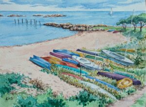 Elizabeth Hundt Scott Boats Waiting Watercolor 9x12 300